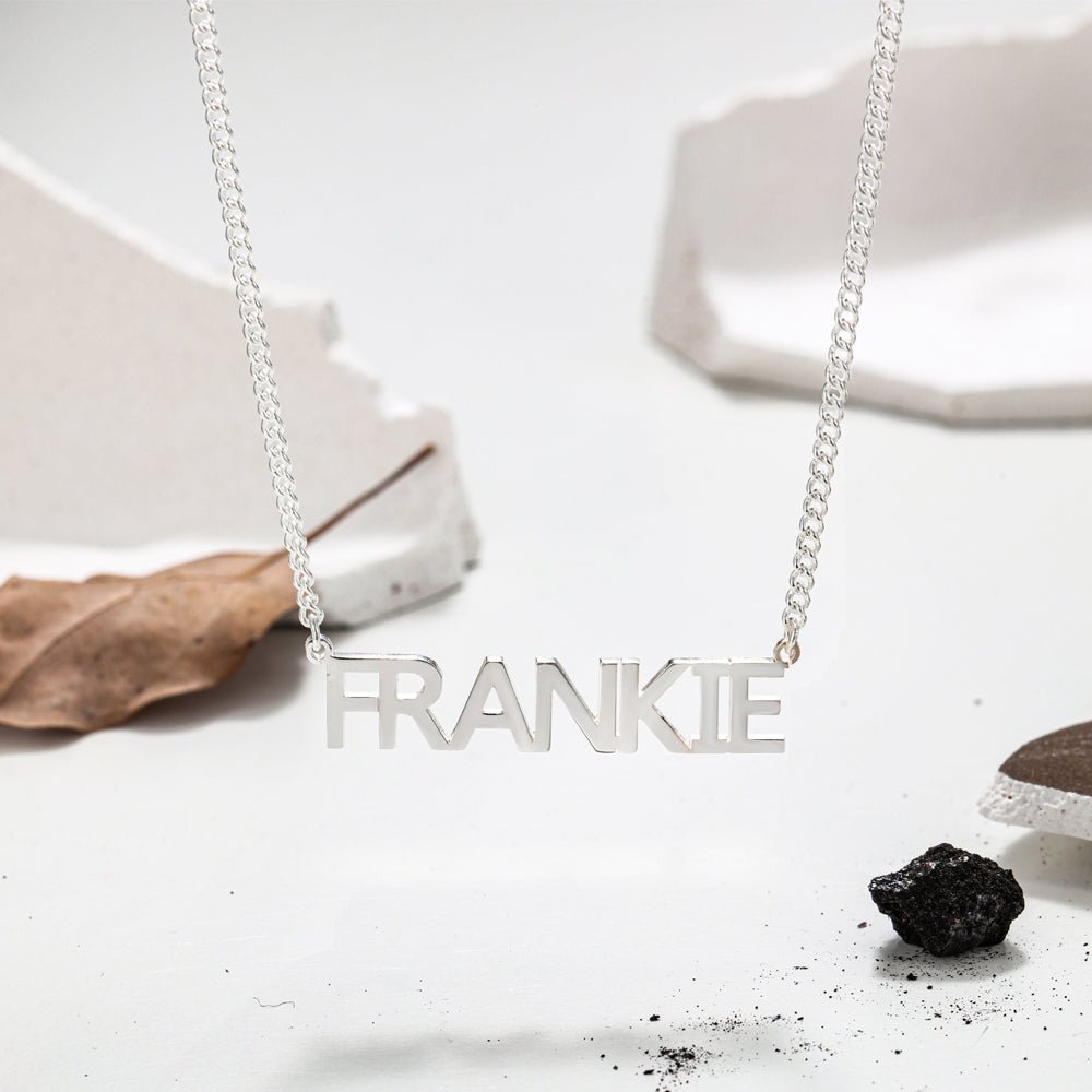 Personalized sterling silver 925 cutout NAME necklace, gold/rose gold/white gold, 14-22inch, 4.3g.
