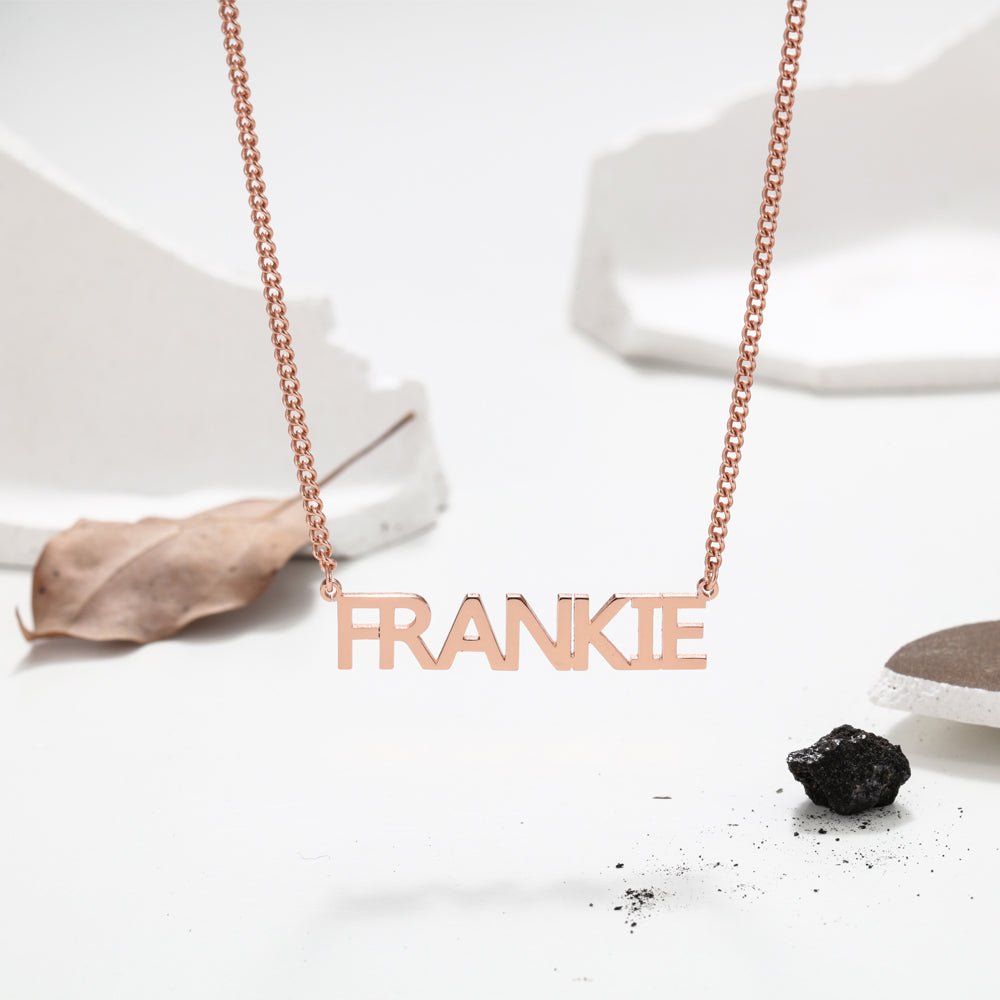 Personalized sterling silver 925 cutout NAME necklace, gold/rose gold/white gold, 14-22inch, 4.3g.