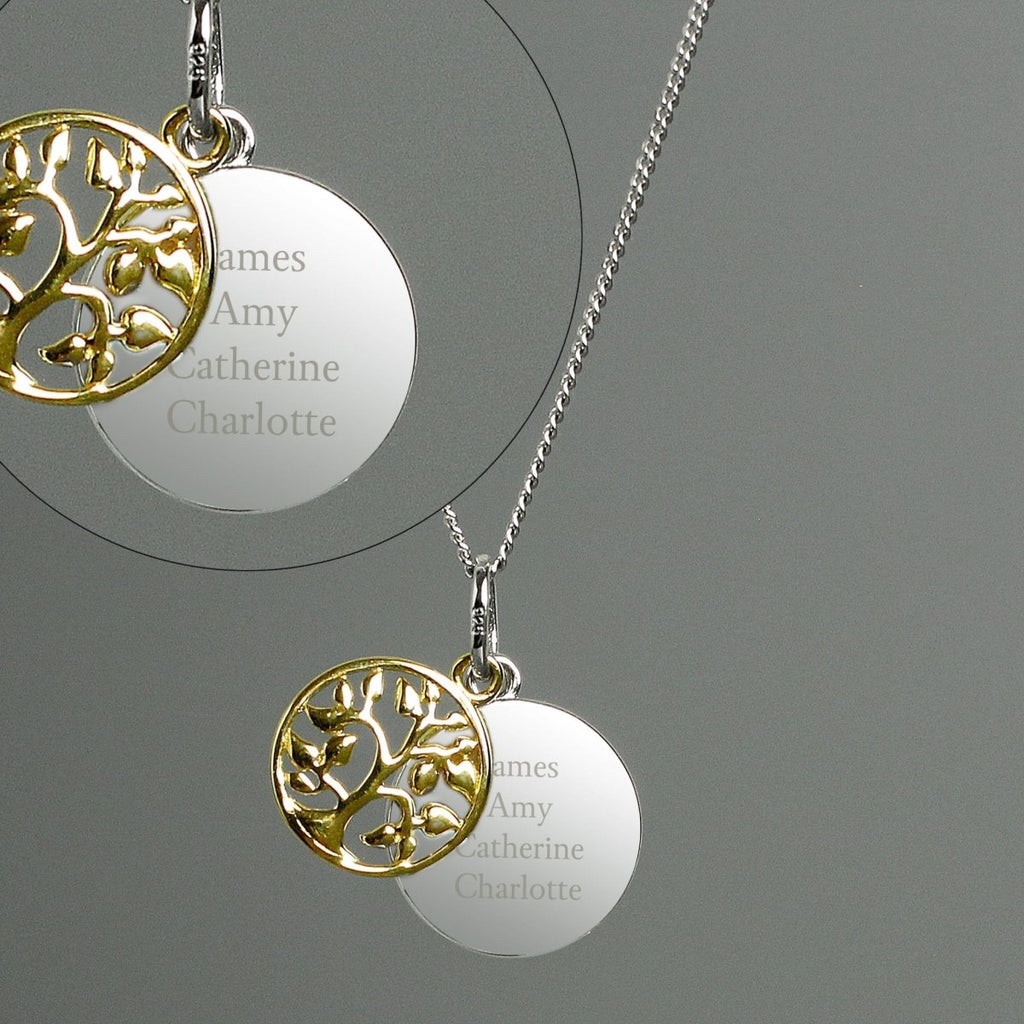 Personalised Sterling Silver & 9ct Gold Family Tree Of Life Necklace - Engraved Memories