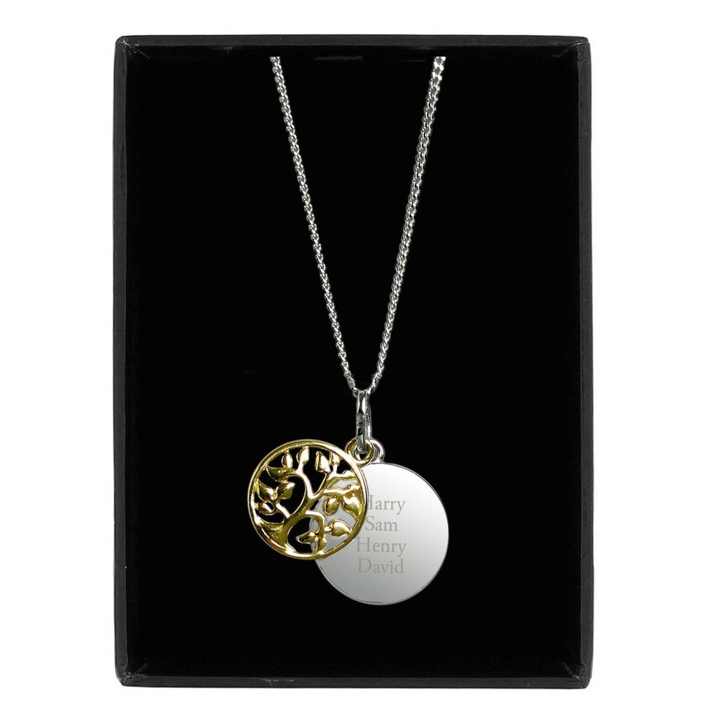 Personalised Sterling Silver & 9ct Gold Family Tree Of Life Necklace - Engraved Memories