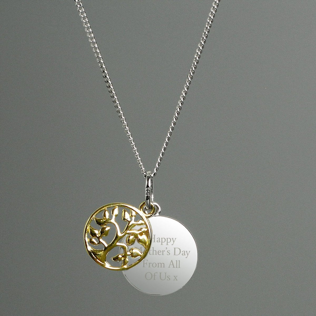 Personalised Sterling Silver & 9ct Gold Family Tree Of Life Necklace - Engraved Memories