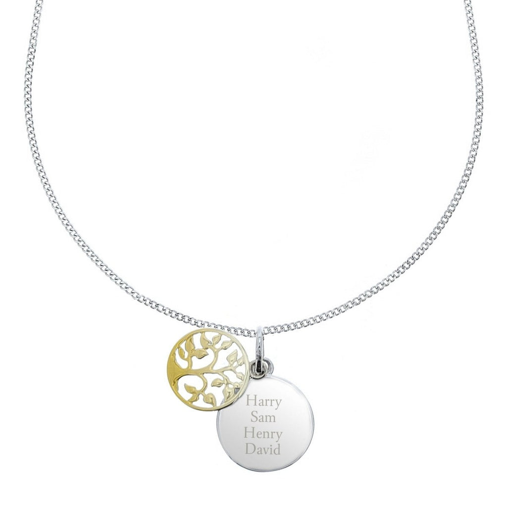 Personalised Sterling Silver & 9ct Gold Family Tree Of Life Necklace - Engraved Memories