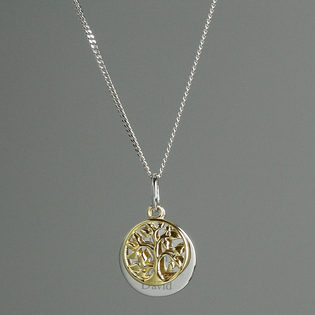Personalised Sterling Silver & 9ct Gold Family Tree Of Life Necklace - Engraved Memories