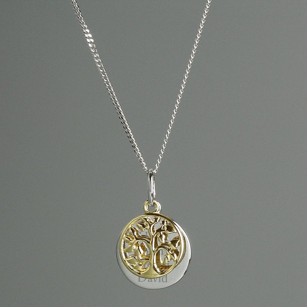 Personalised Sterling Silver & 9ct Gold Family Tree Of Life Necklace - Engraved Memories