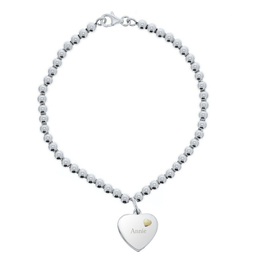 Personalised Sterling Silver and 9ct Gold Heart Bracelet - Engraved Memories