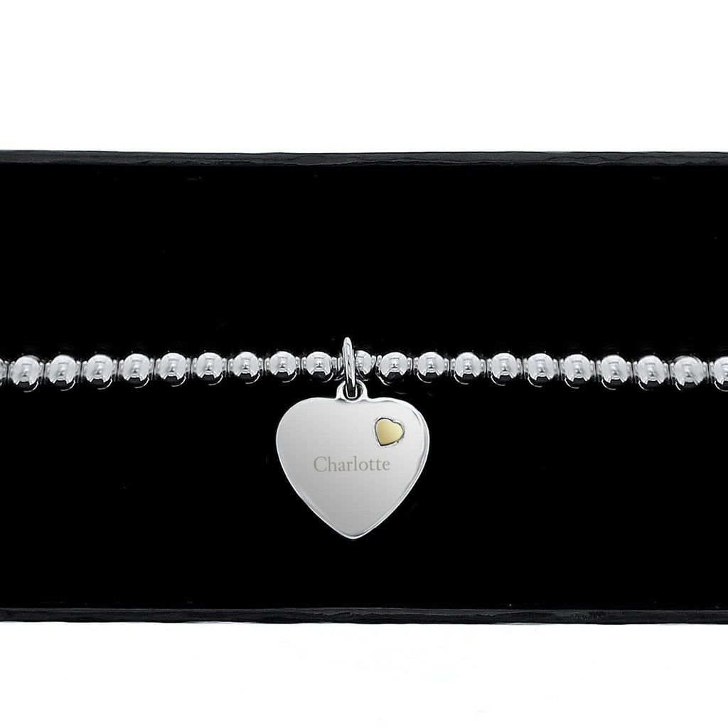 Personalised Sterling Silver and 9ct Gold Heart Bracelet - Engraved Memories