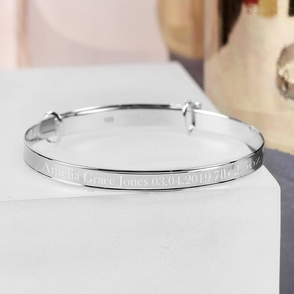 Personalised Sterling Silver Childs Expanding Diamante Star Bracelet - Engraved Memories