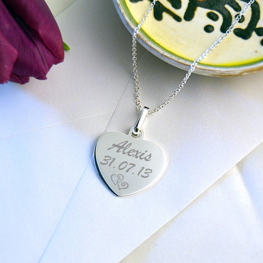 Personalised Sterling Silver Heart Charm Necklace Mother's day gift - Engraved Memories