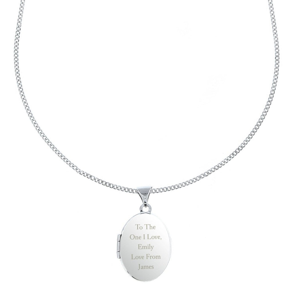 Personalised Sterling Silver Oval Locket Necklace - Engraved Memories