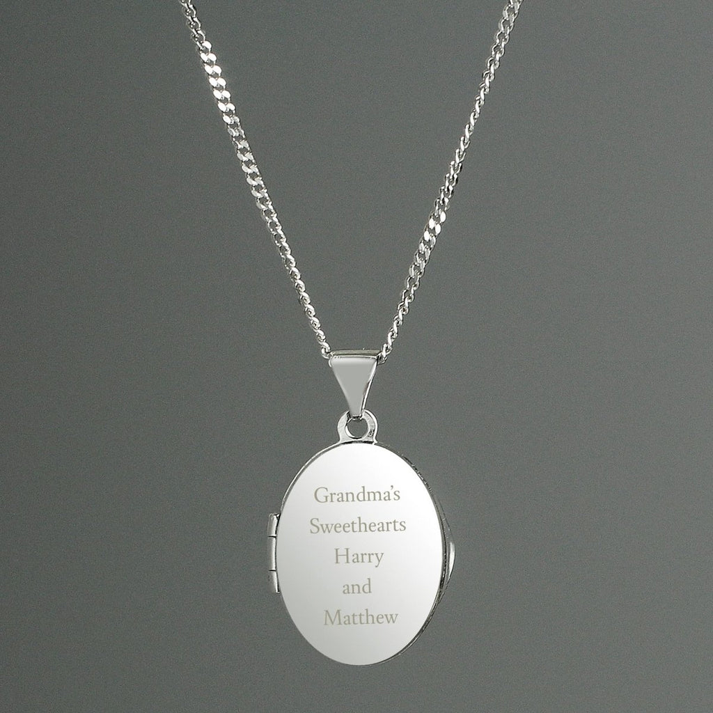 Personalised Sterling Silver Oval Locket Necklace - Engraved Memories