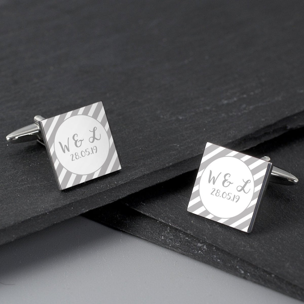 Personalised Stripes Square Cufflinks - Engraved Memories