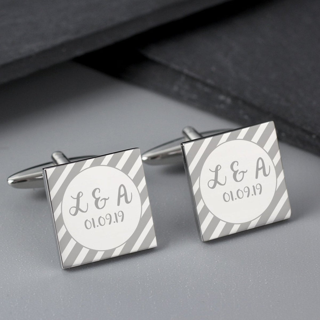 Personalised Stripes Square Cufflinks - Engraved Memories