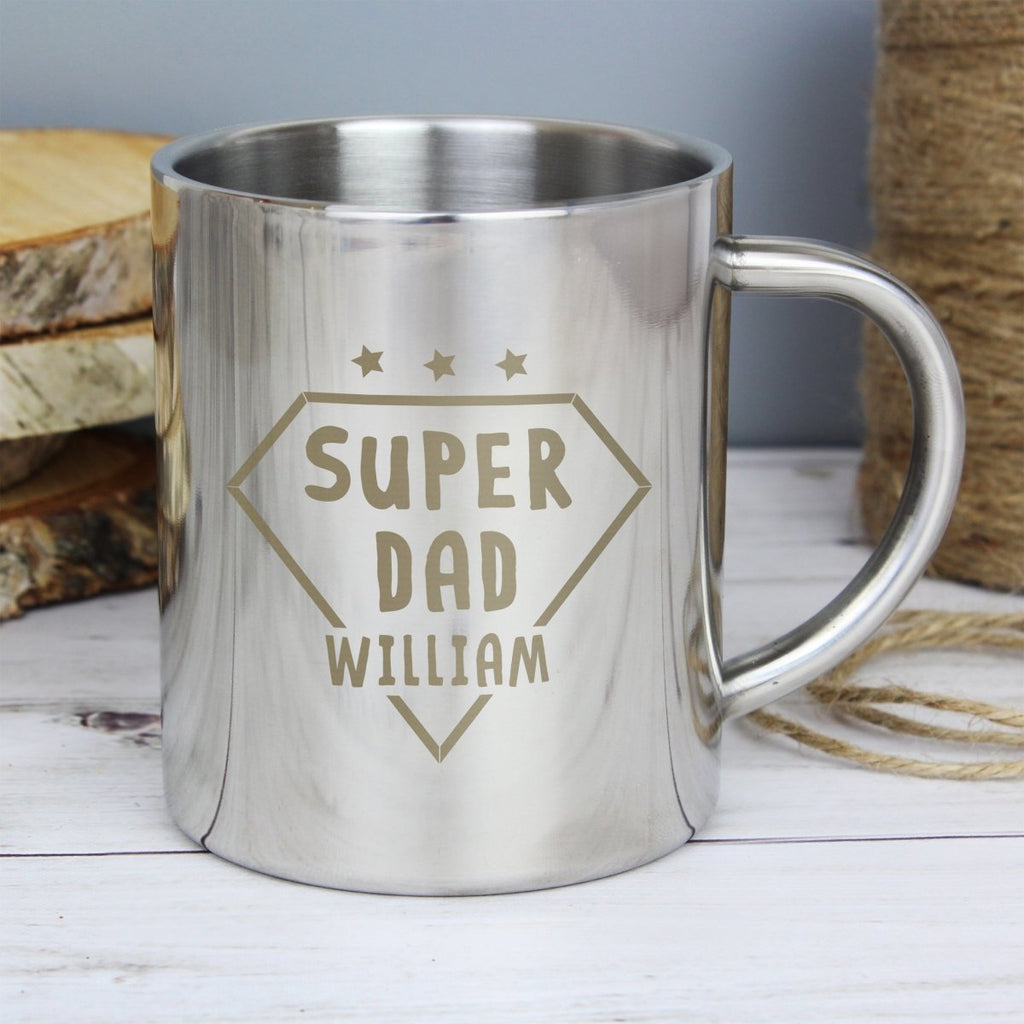 Personalised Super Dad Stainless Steel Mug, Father's day Gift for Men - Engraved Memories