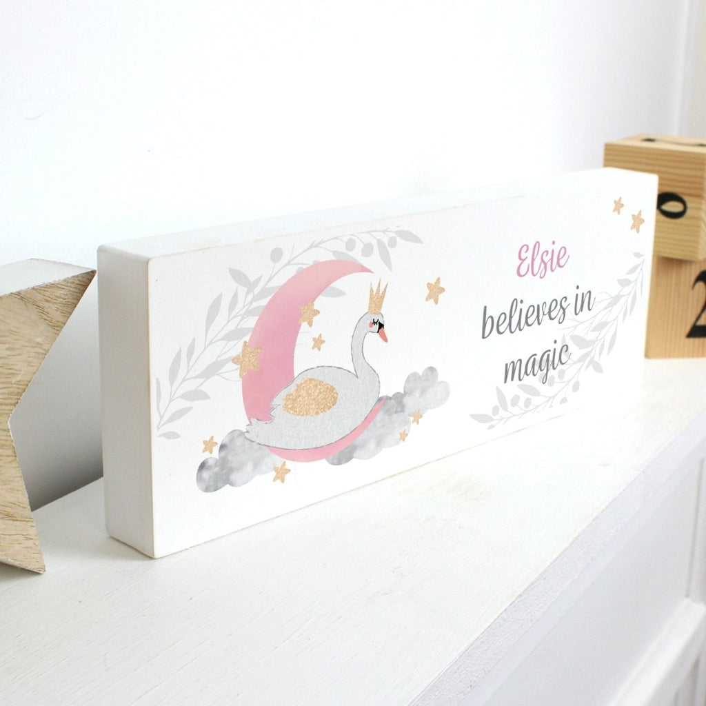 Personalised Swan Lake Wooden Block Sign - Engraved Memories