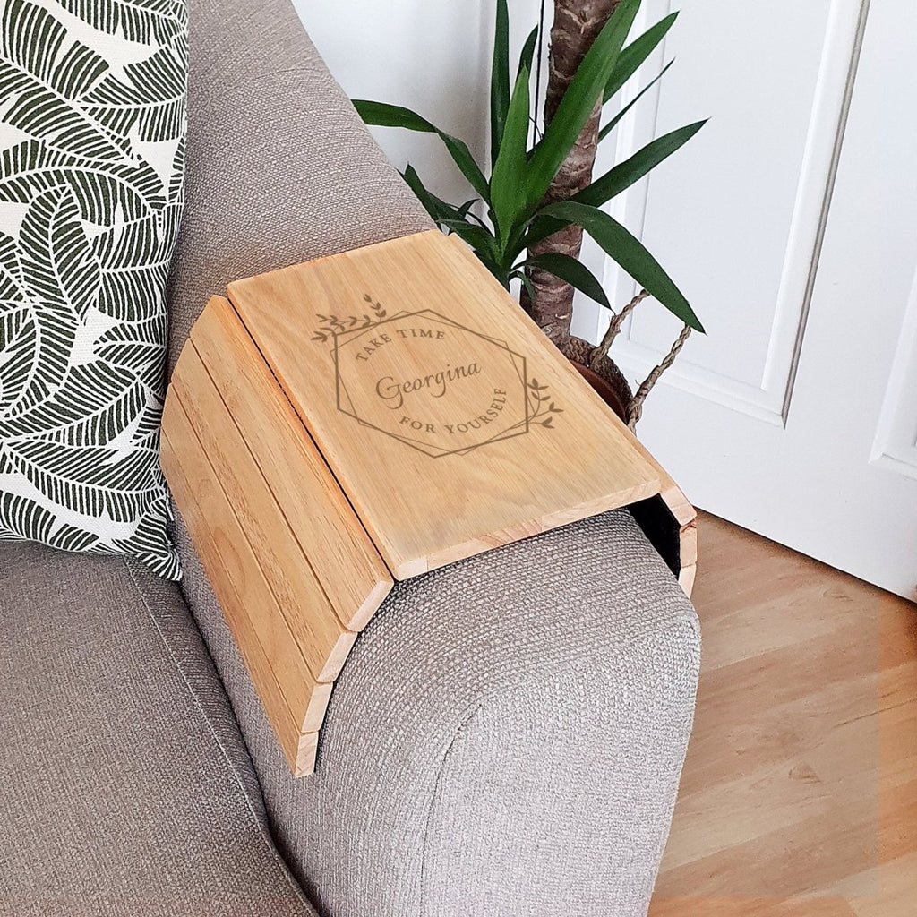 Personalised Take Time For Yourself Wooden Sofa Tray - Engraved Memories