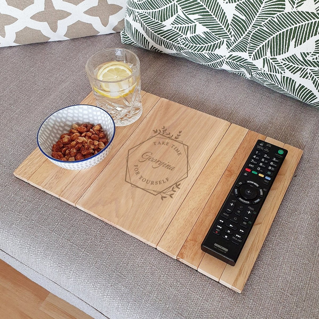 Personalised Take Time For Yourself Wooden Sofa Tray - Engraved Memories