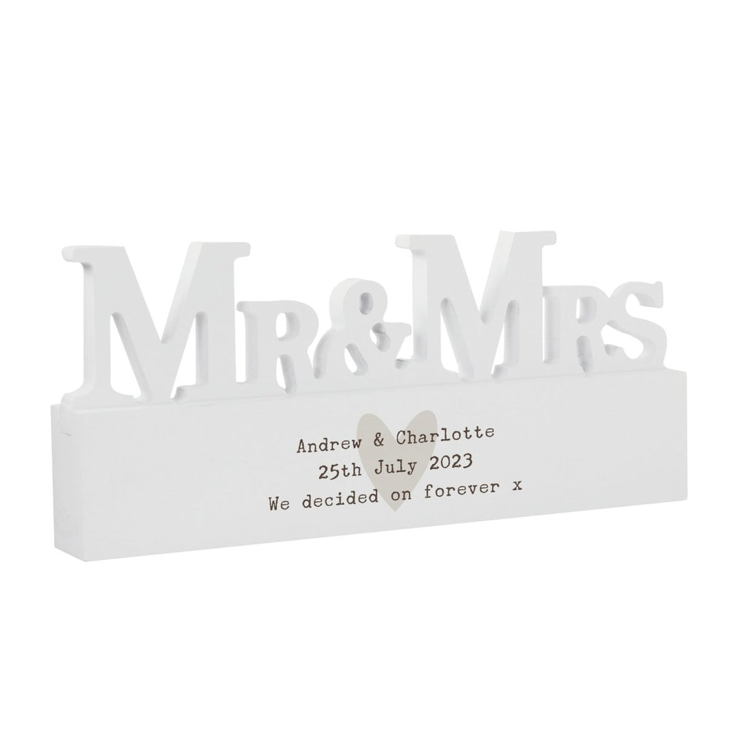 Personalised Text Heart Wooden Mr & Mrs Ornament, Wedding gift, Anniversary gift - Engraved Memories