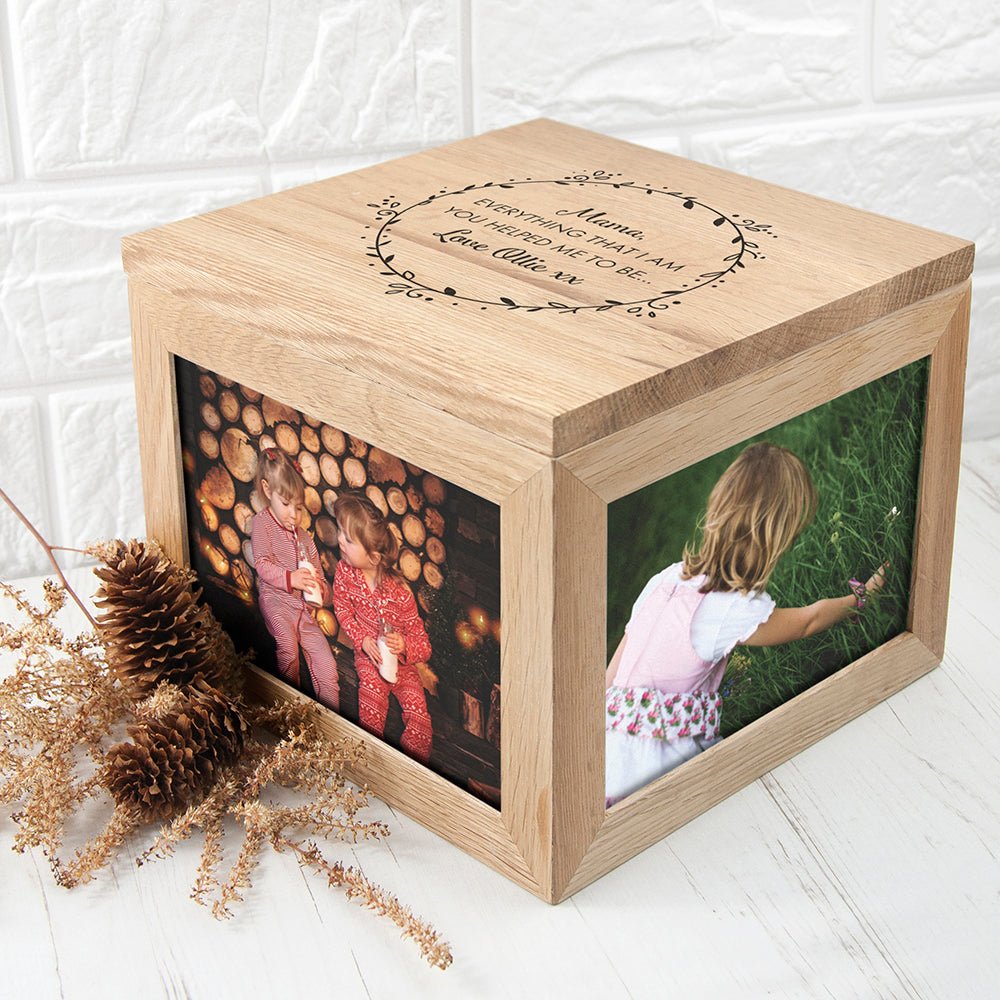 Personalised Thank You Mum Large Oak Photo Cube - Engraved Memories