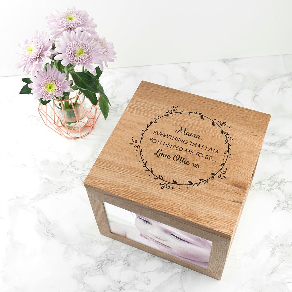 Personalised Thank You Mum Large Oak Photo Cube - Engraved Memories