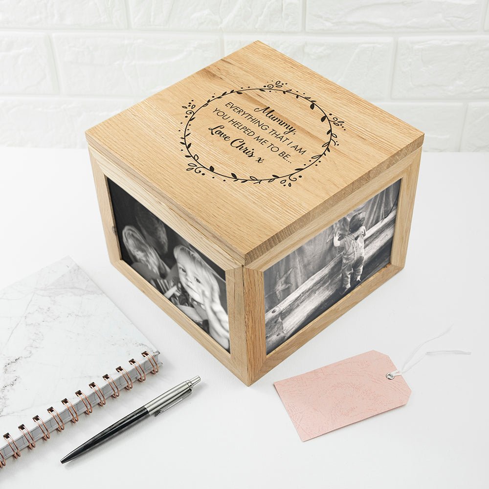 Personalised Thank You Mum Large Oak Photo Cube - Engraved Memories