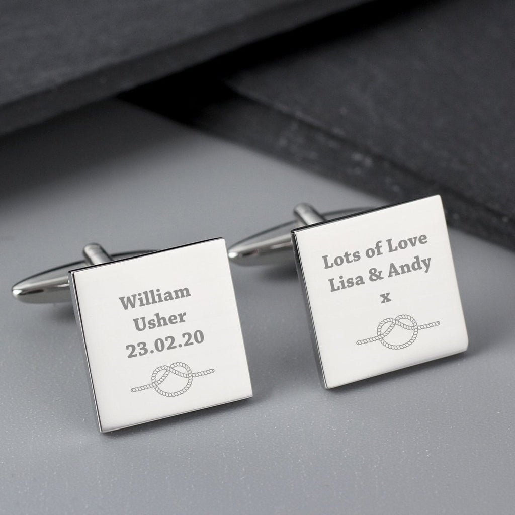 Personalised Tie the Knot Square Cufflinks - Engraved Memories