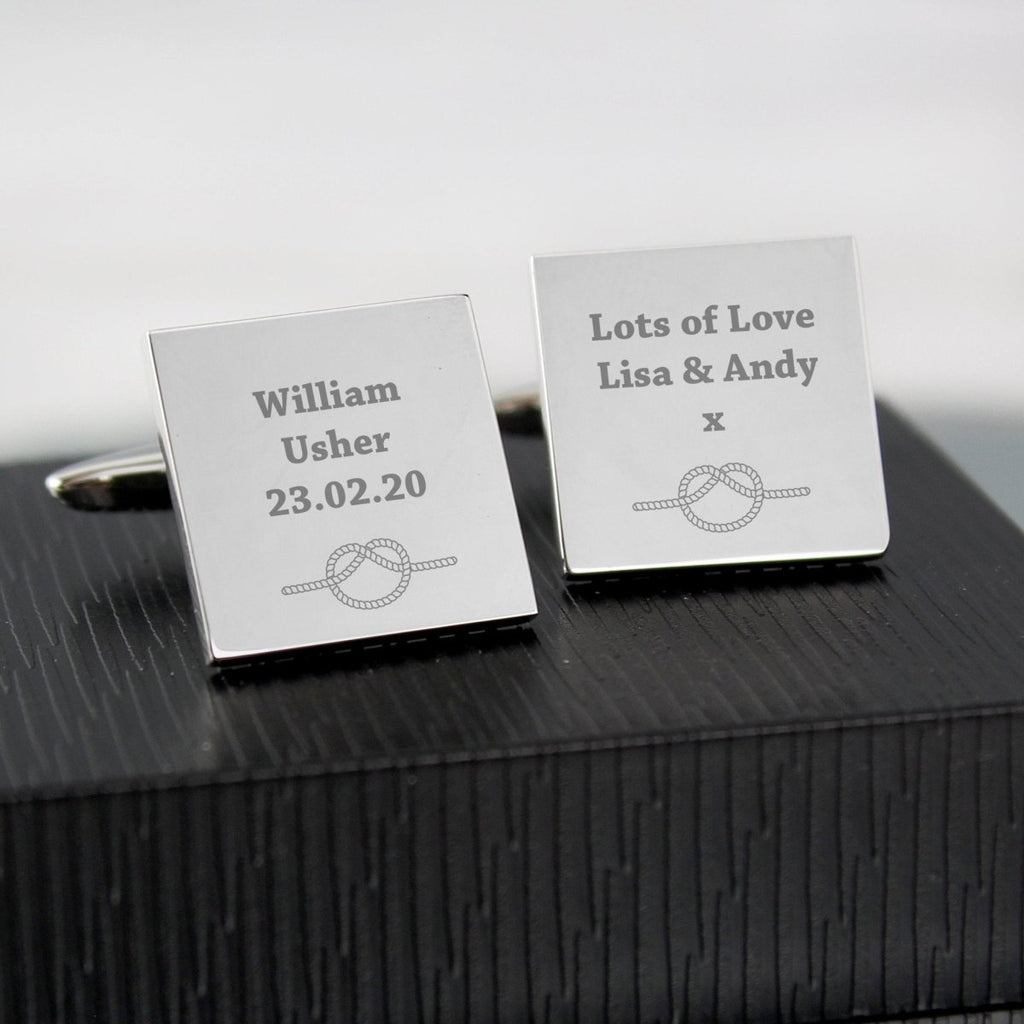 Personalised Tie the Knot Square Cufflinks - Engraved Memories