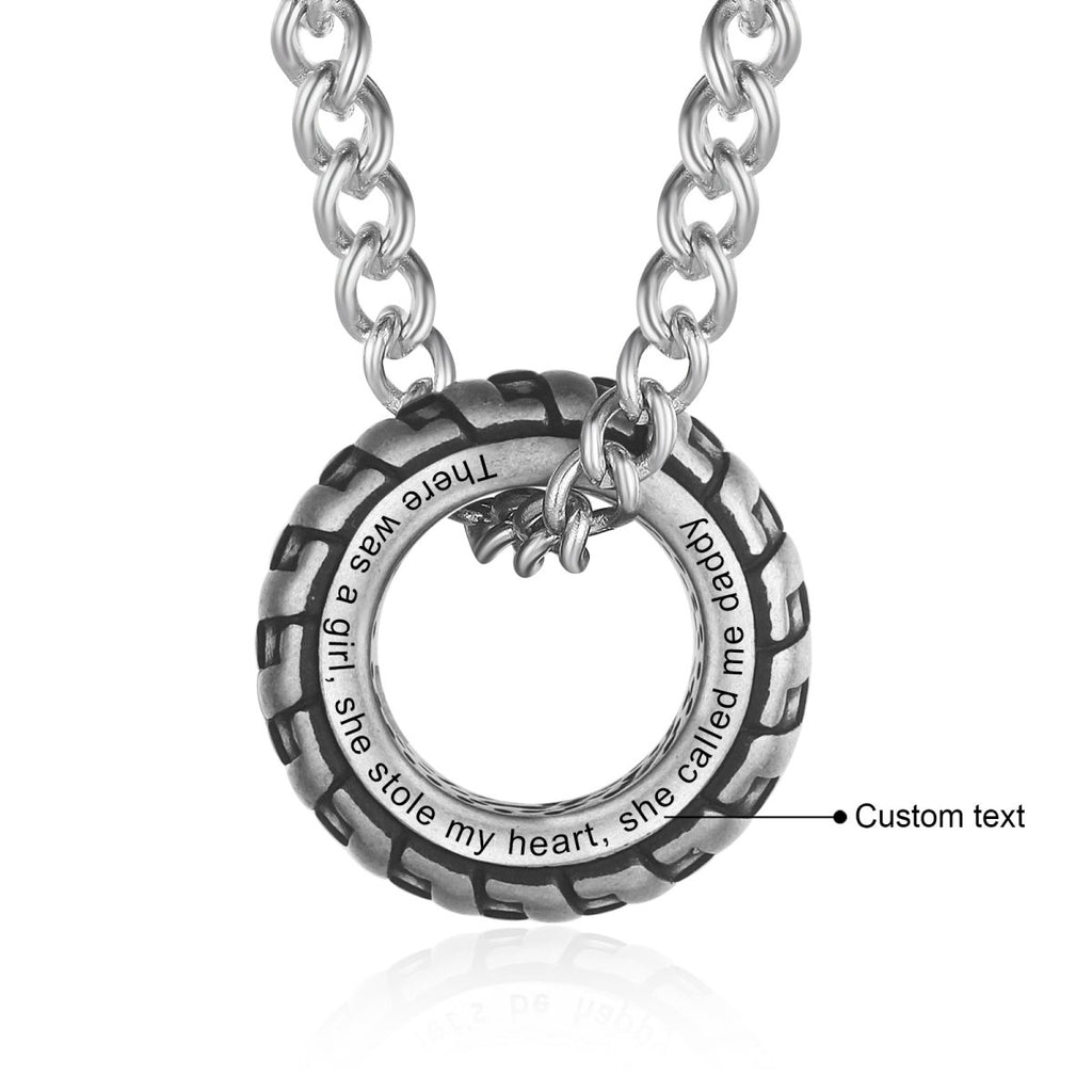 Personalised Tire Necklace, Engraved Wheel Tire Pendant, Car Lover's Necklace, Men's Necklace - Engraved Memories