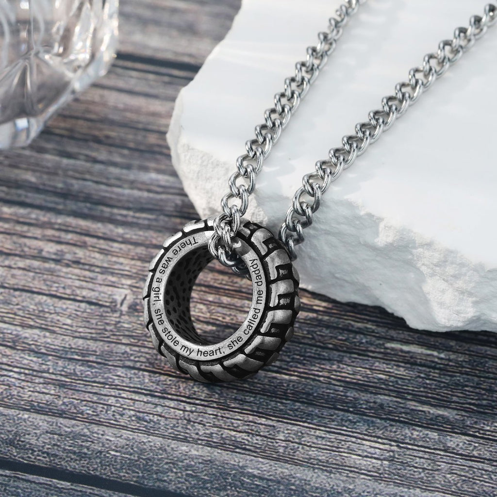 Personalised Tire Necklace, Engraved Wheel Tire Pendant, Car Lover's Necklace, Men's Necklace - Engraved Memories