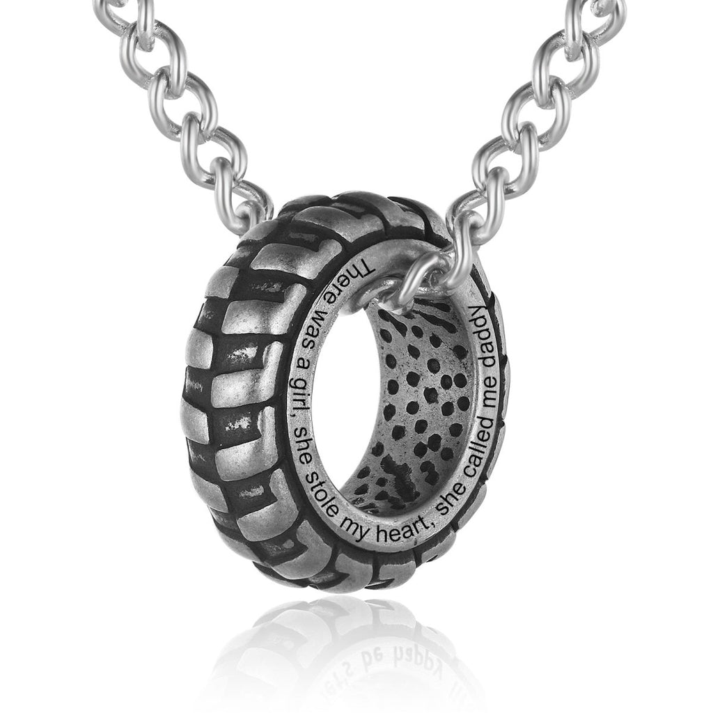 Personalised Tire Necklace, Engraved Wheel Tire Pendant, Car Lover's Necklace, Men's Necklace - Engraved Memories