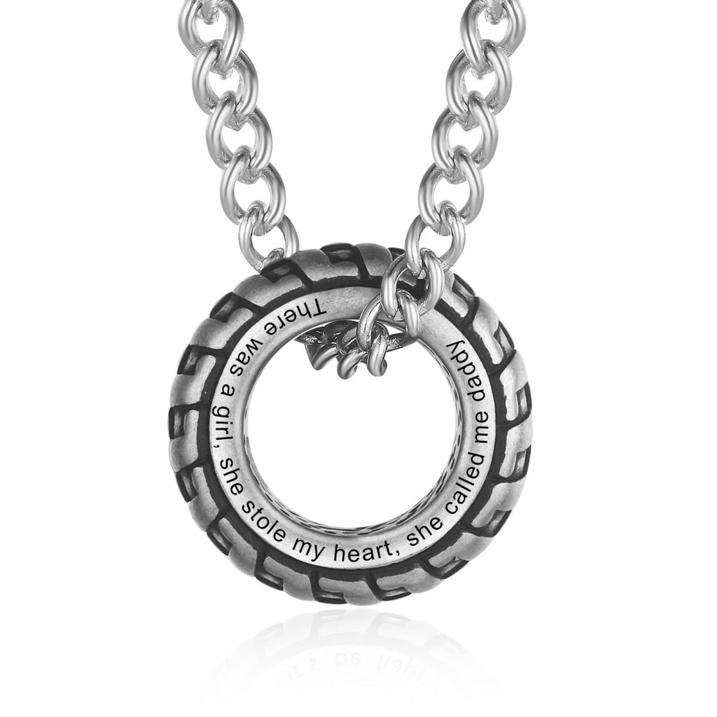 Personalised Tire Necklace, Engraved Wheel Tire Pendant, Car Lover's Necklace, Men's Necklace - Engraved Memories