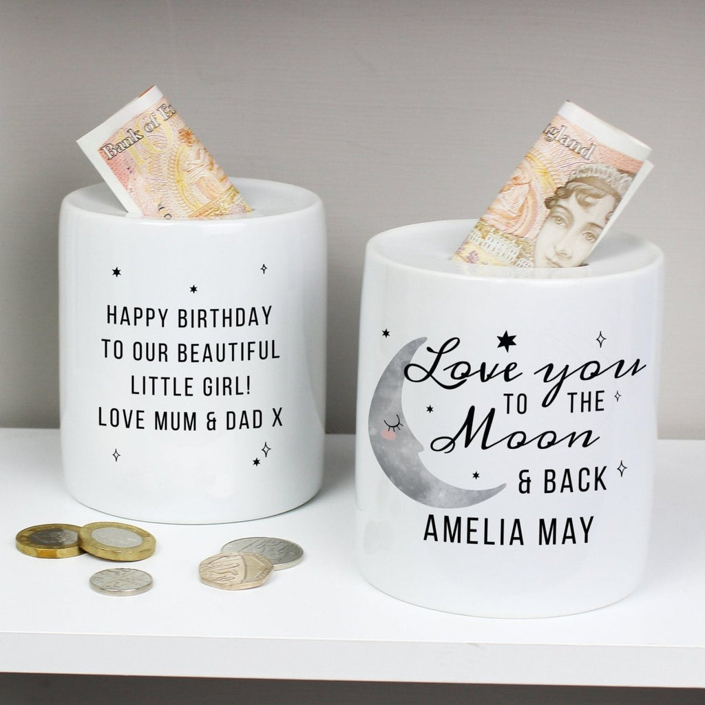 Personalised To the Moon and Back Ceramic Money Box - Engraved Memories