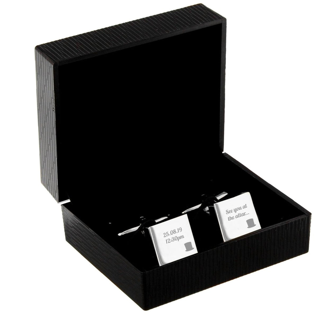 Personalised Top Hat Wedding Square Cufflinks - Engraved Memories