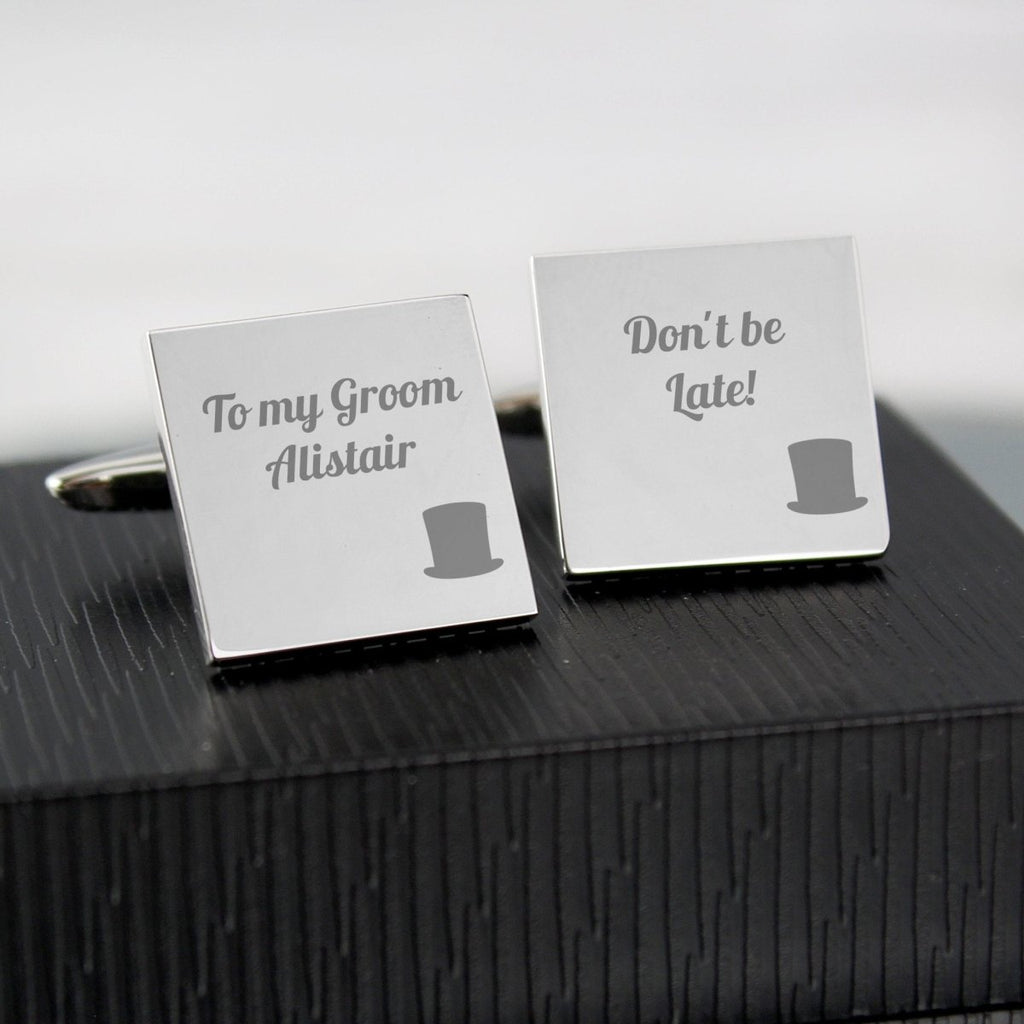 Personalised Top Hat Wedding Square Cufflinks - Engraved Memories