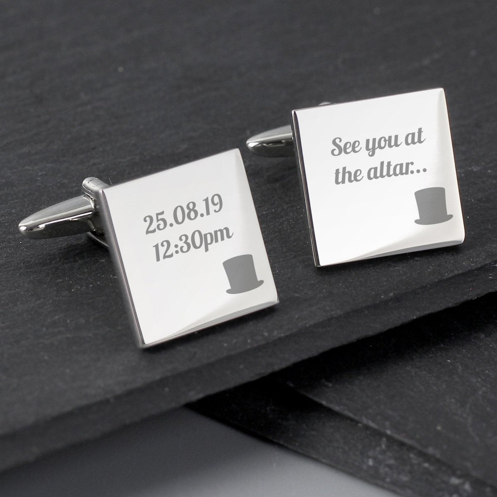 Personalised Top Hat Wedding Square Cufflinks - Engraved Memories