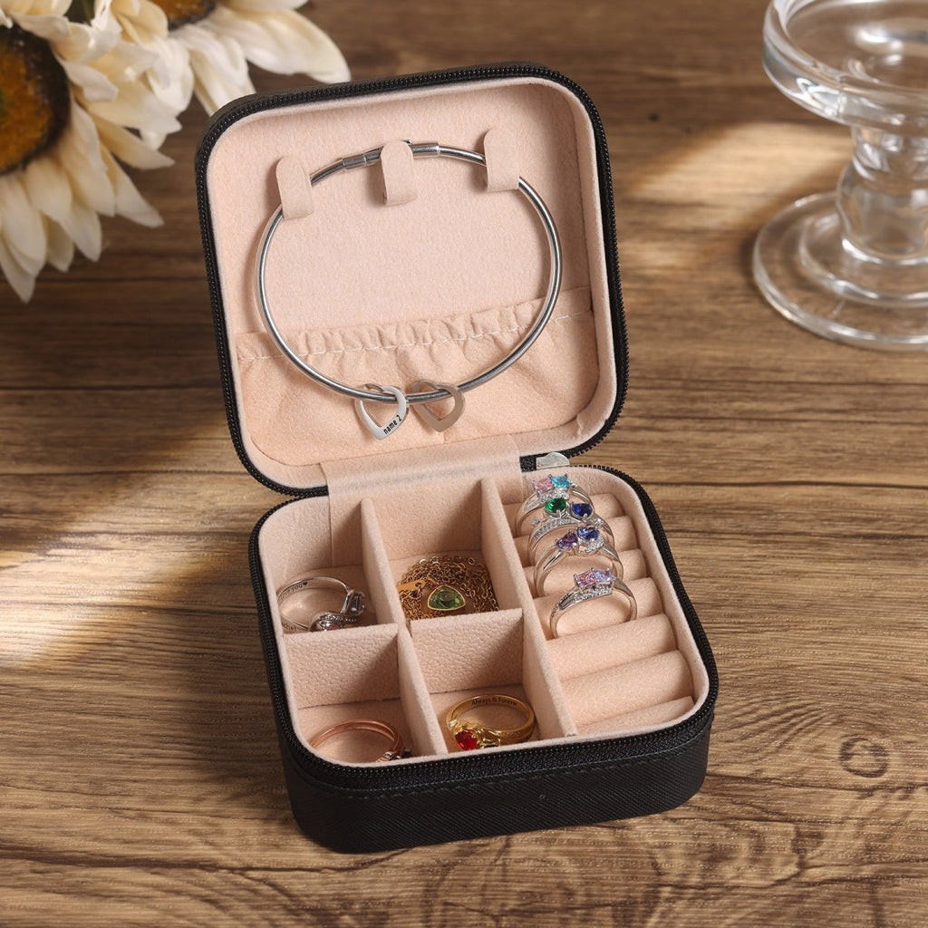 Personalised Travel Jewellery Box, Keepsake Storage for Jewellery, PU Jewelry Box, Customizable Gift, Compact Organizer - Engraved Memories