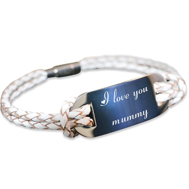 Personalised Tribal Steel Leather Bracelet with ID plate Valentine's day gift - Engraved Memories