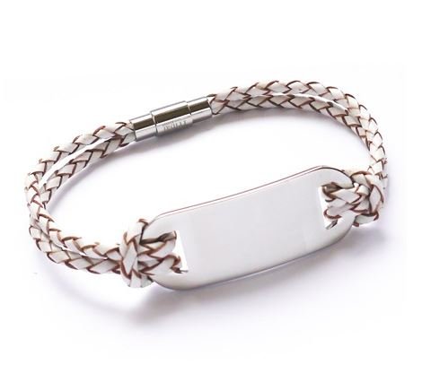 Personalized leather bracelet with stainless steel plate, custom engraving up to 50 characters, 20cm