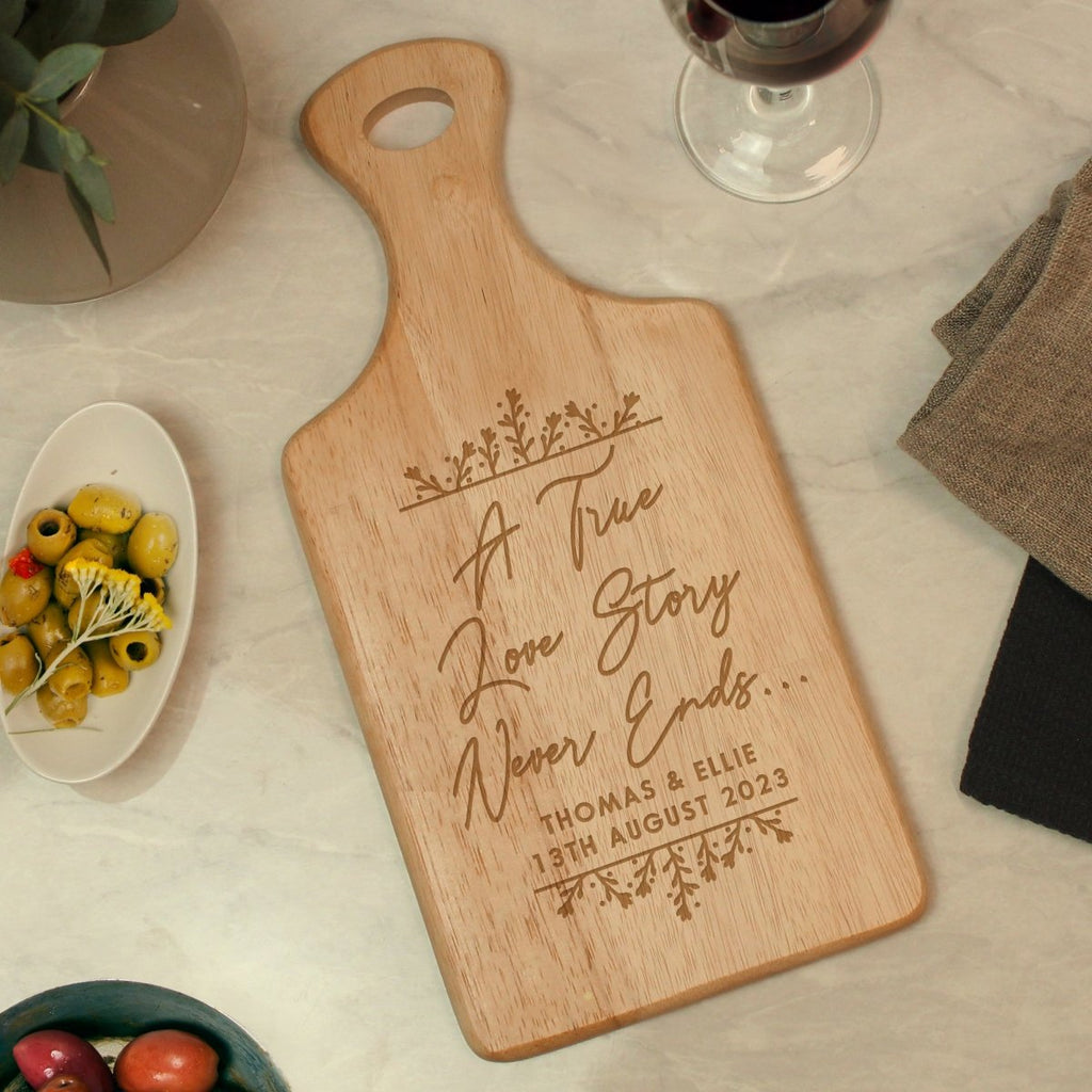 Personalised True Love Story Wooden Paddle Board - Engraved Memories