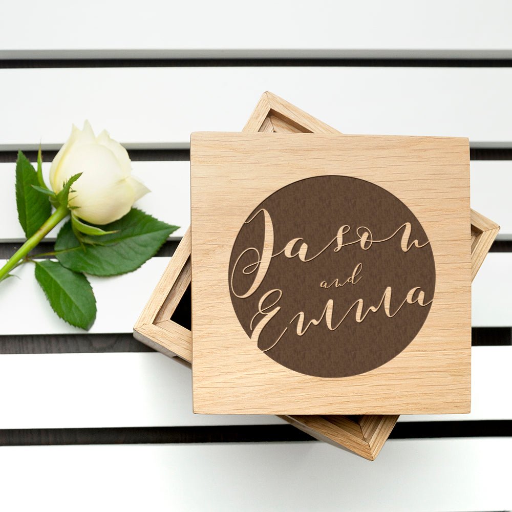 Personalised Typography Oak Photo Cube - Engraved Memories