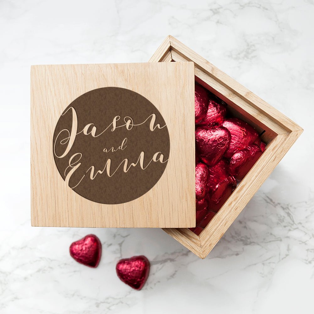 Personalised Typography Oak Photo Cube - Engraved Memories