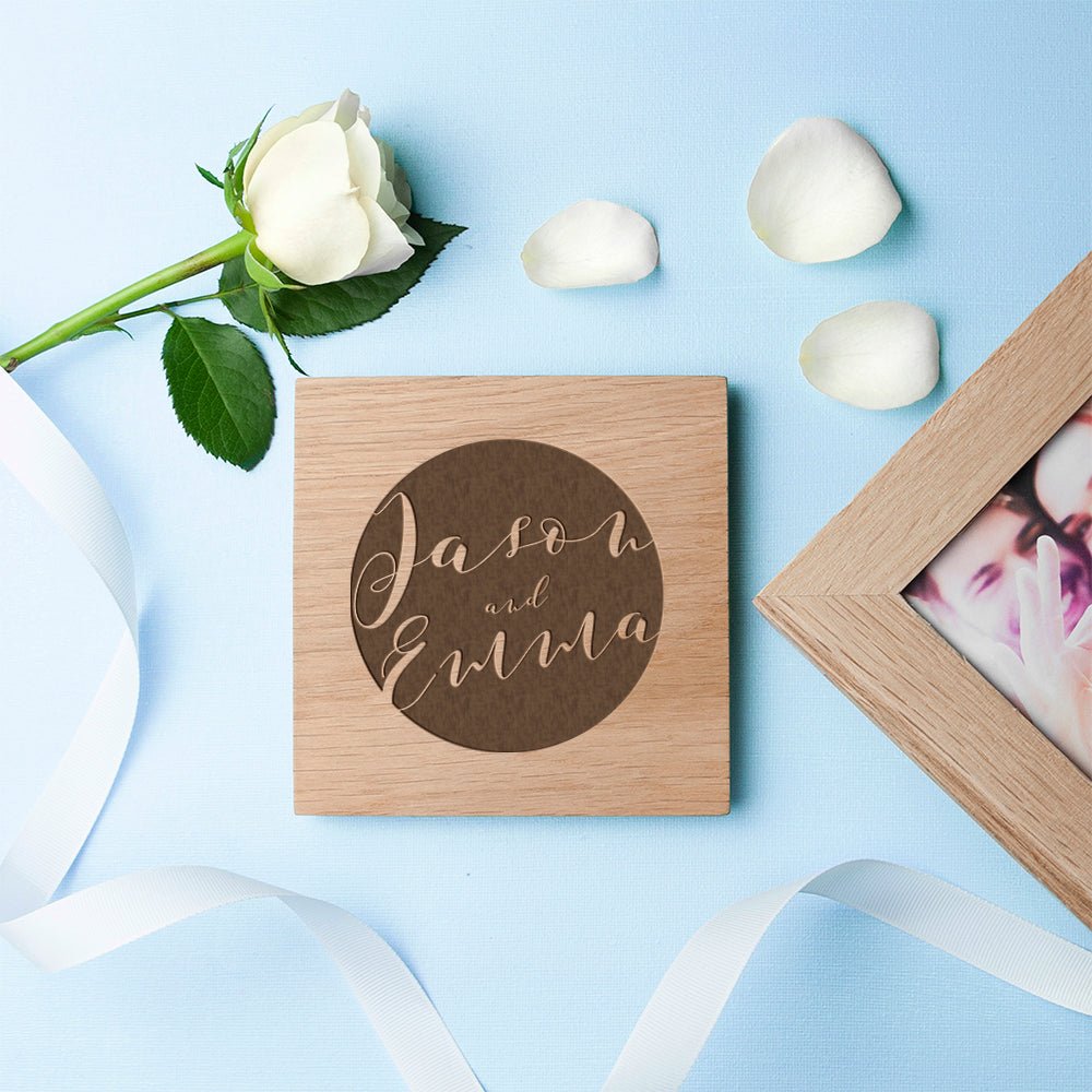 Personalised Typography Oak Photo Cube - Engraved Memories