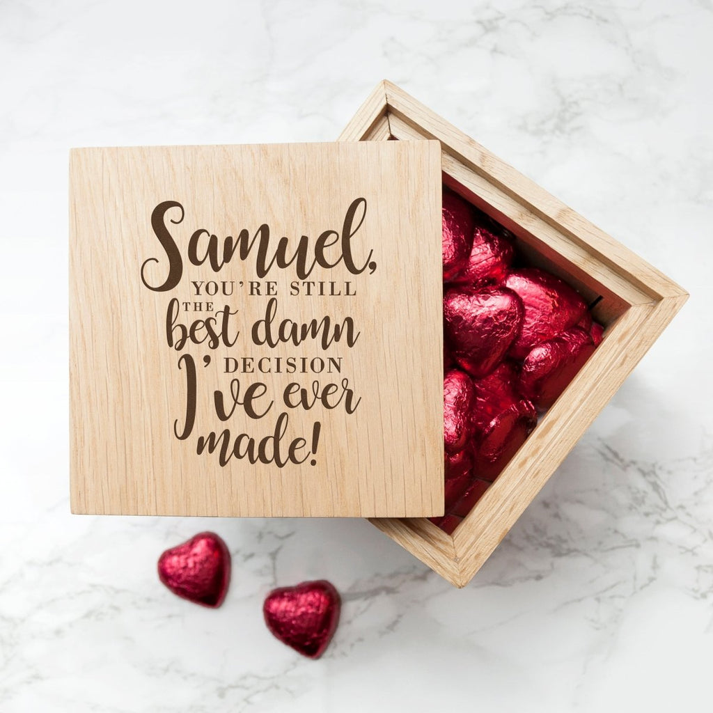 Personalised Valentine's Best Damn Decision Oak Photo Cube - Engraved Memories