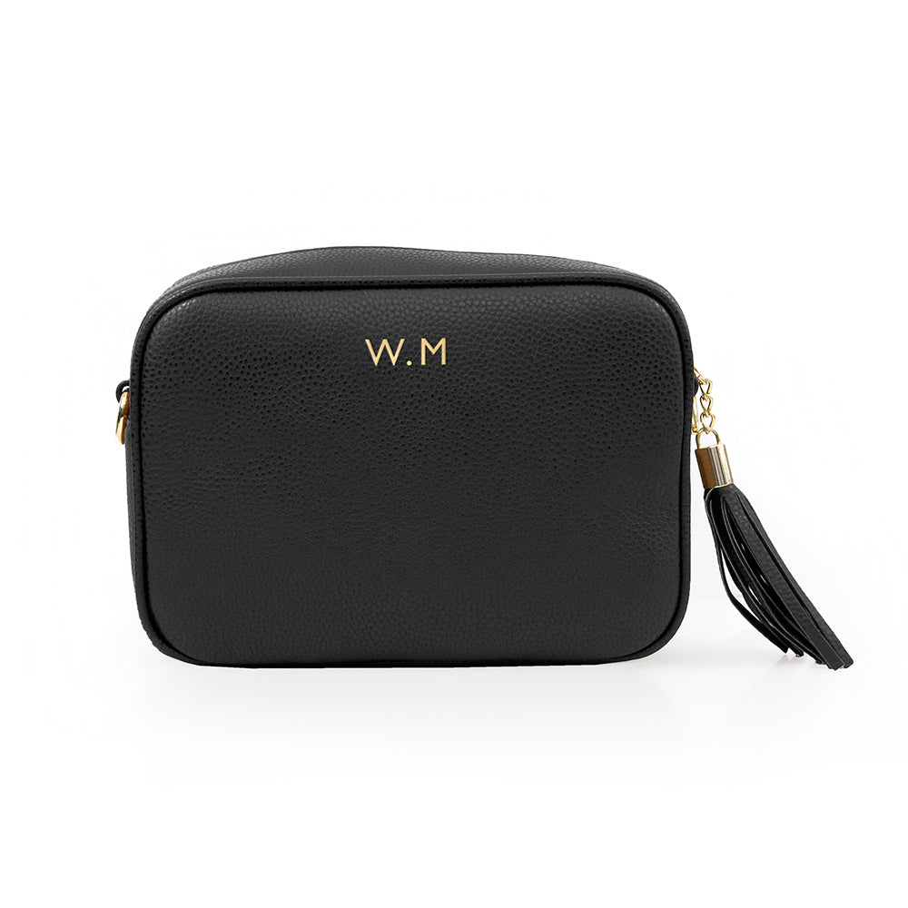 Personalised Vegan Leather Crossbody Bag in Black - Engraved Memories