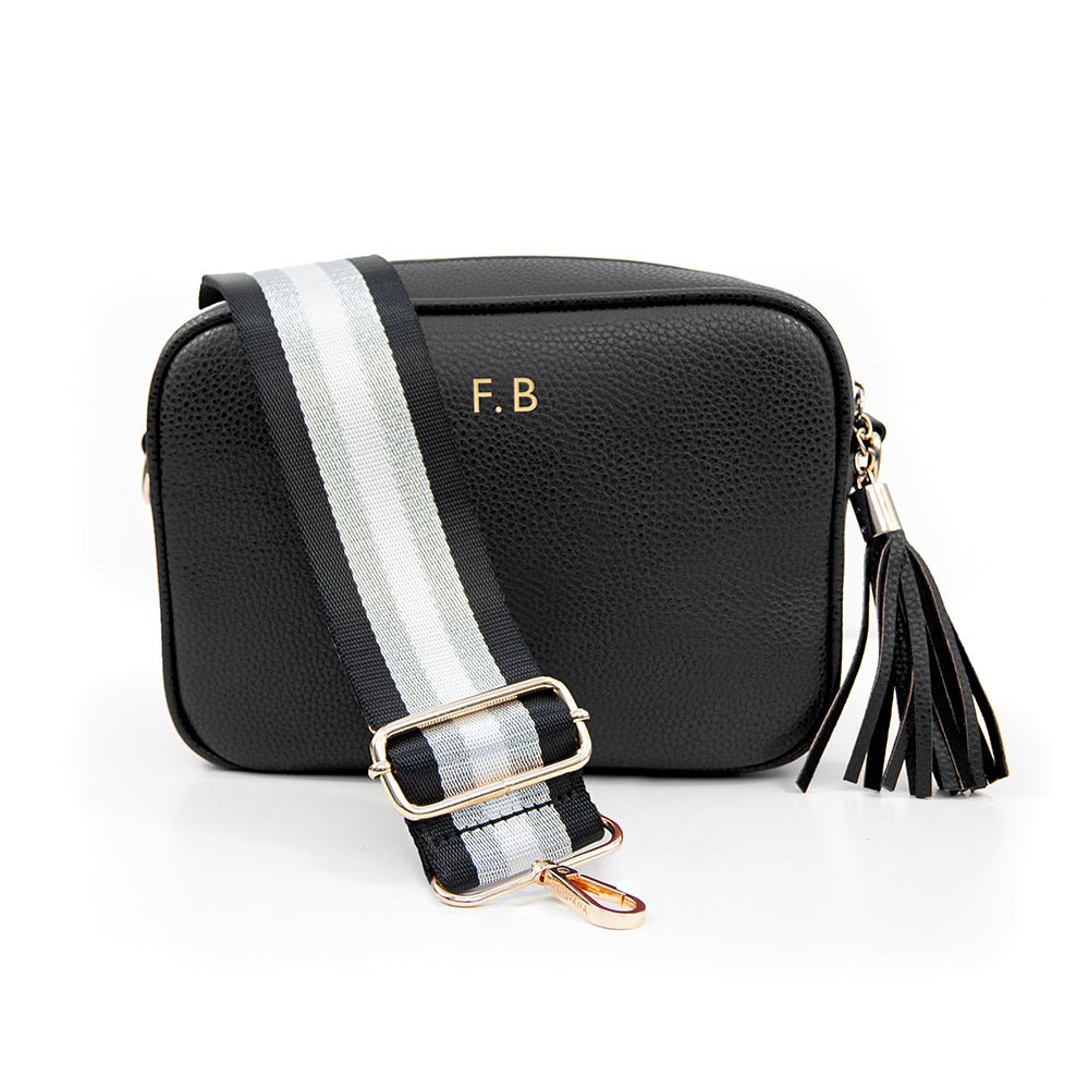 Personalised Vegan Leather Crossbody Bag in Black - Engraved Memories