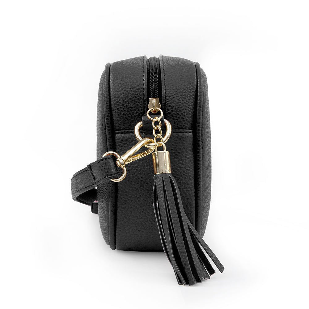 Personalised Vegan Leather Crossbody Bag in Black - Engraved Memories