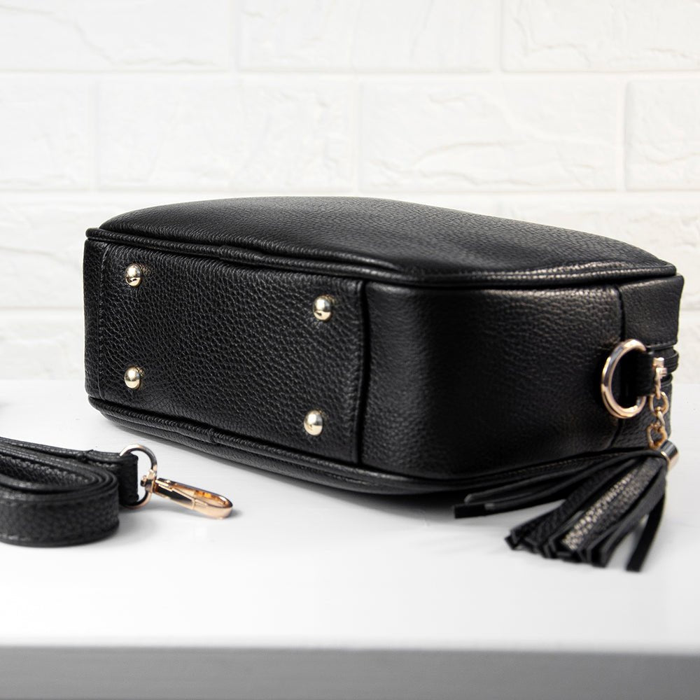 Personalised Vegan Leather Crossbody Bag in Black - Engraved Memories