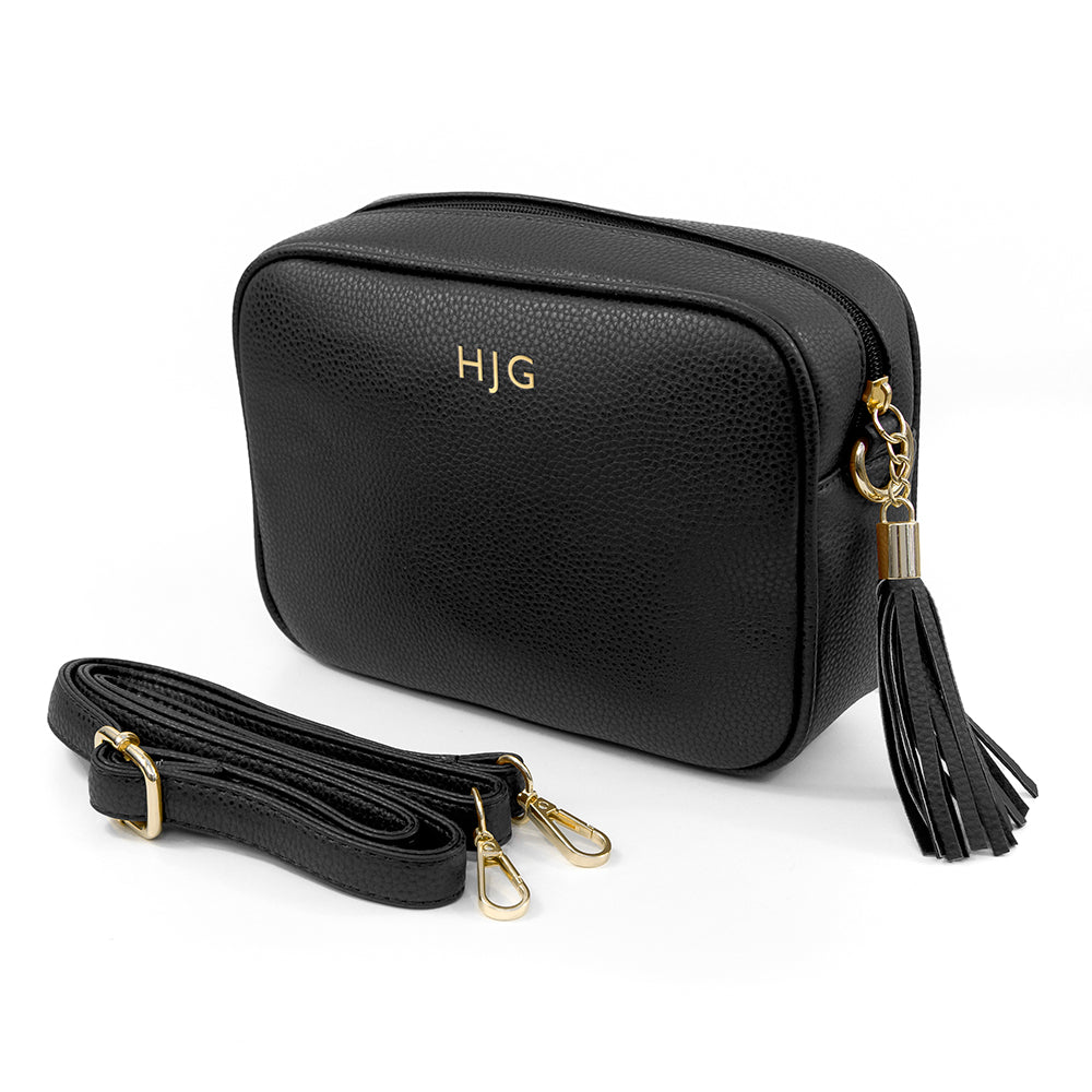 Personalised Vegan Leather Crossbody Bag in Black - Engraved Memories