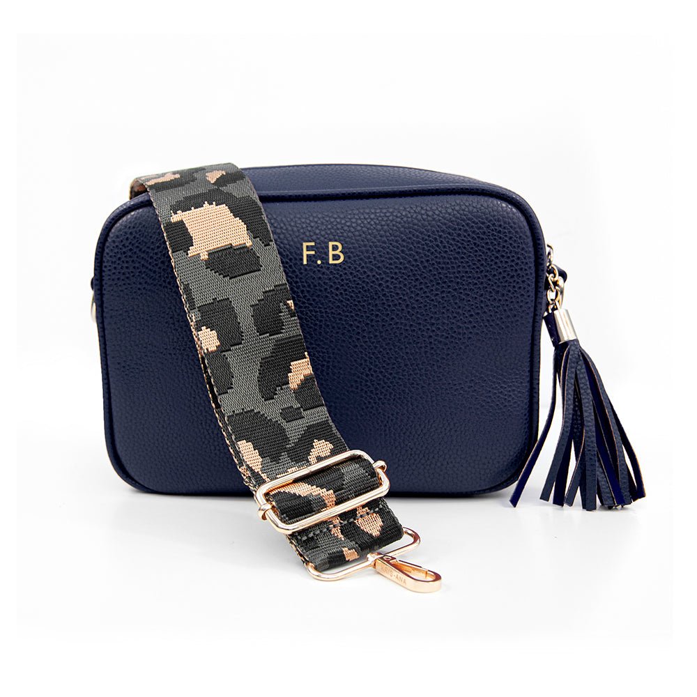 Personalised Vegan Leather Crossbody Bag in Navy - Engraved Memories