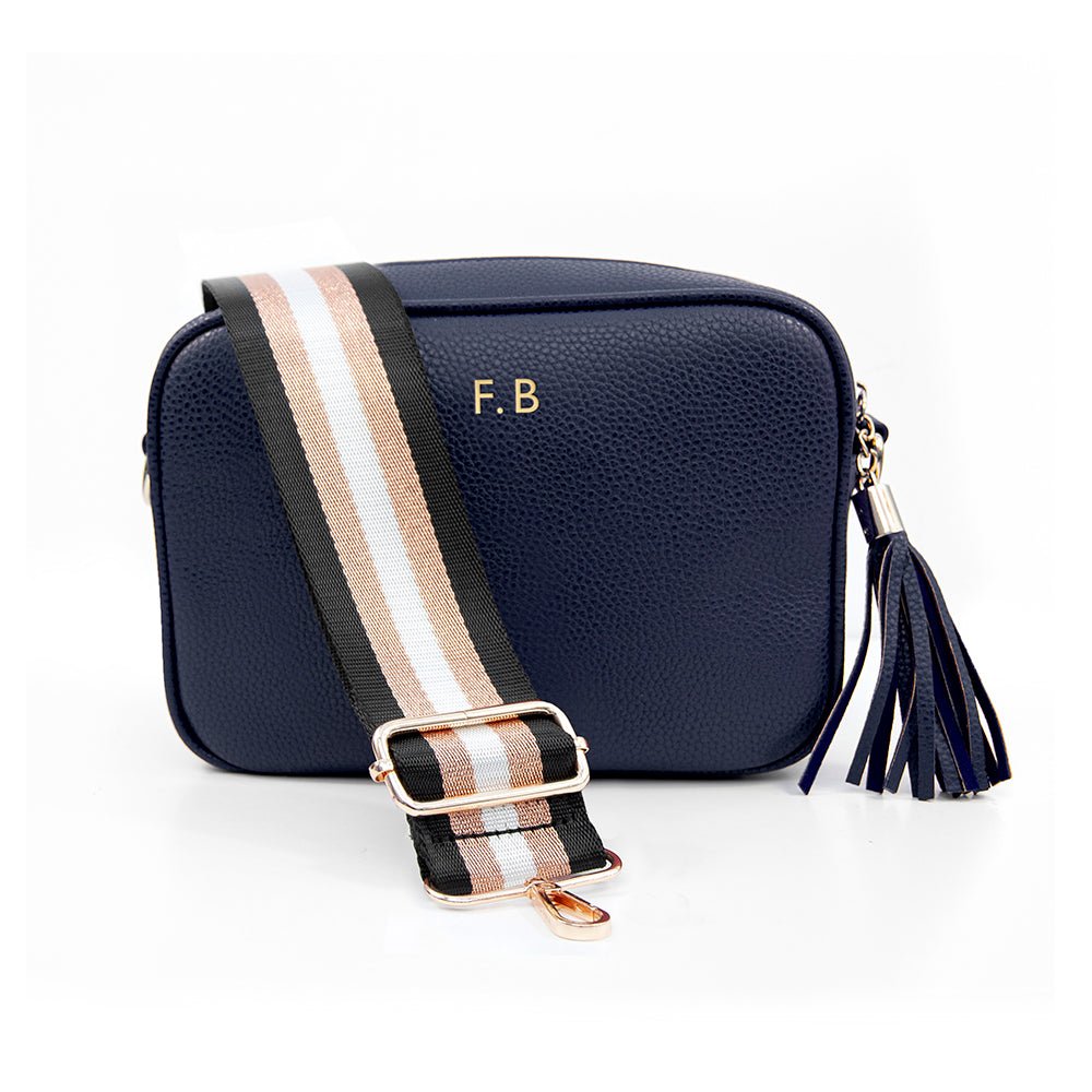 Personalised Vegan Leather Crossbody Bag in Navy - Engraved Memories