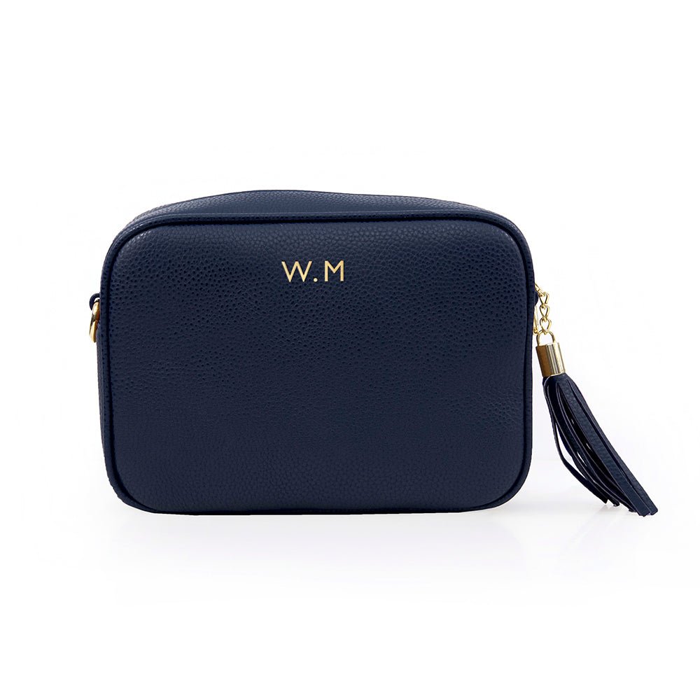 Personalised Vegan Leather Crossbody Bag in Navy - Engraved Memories